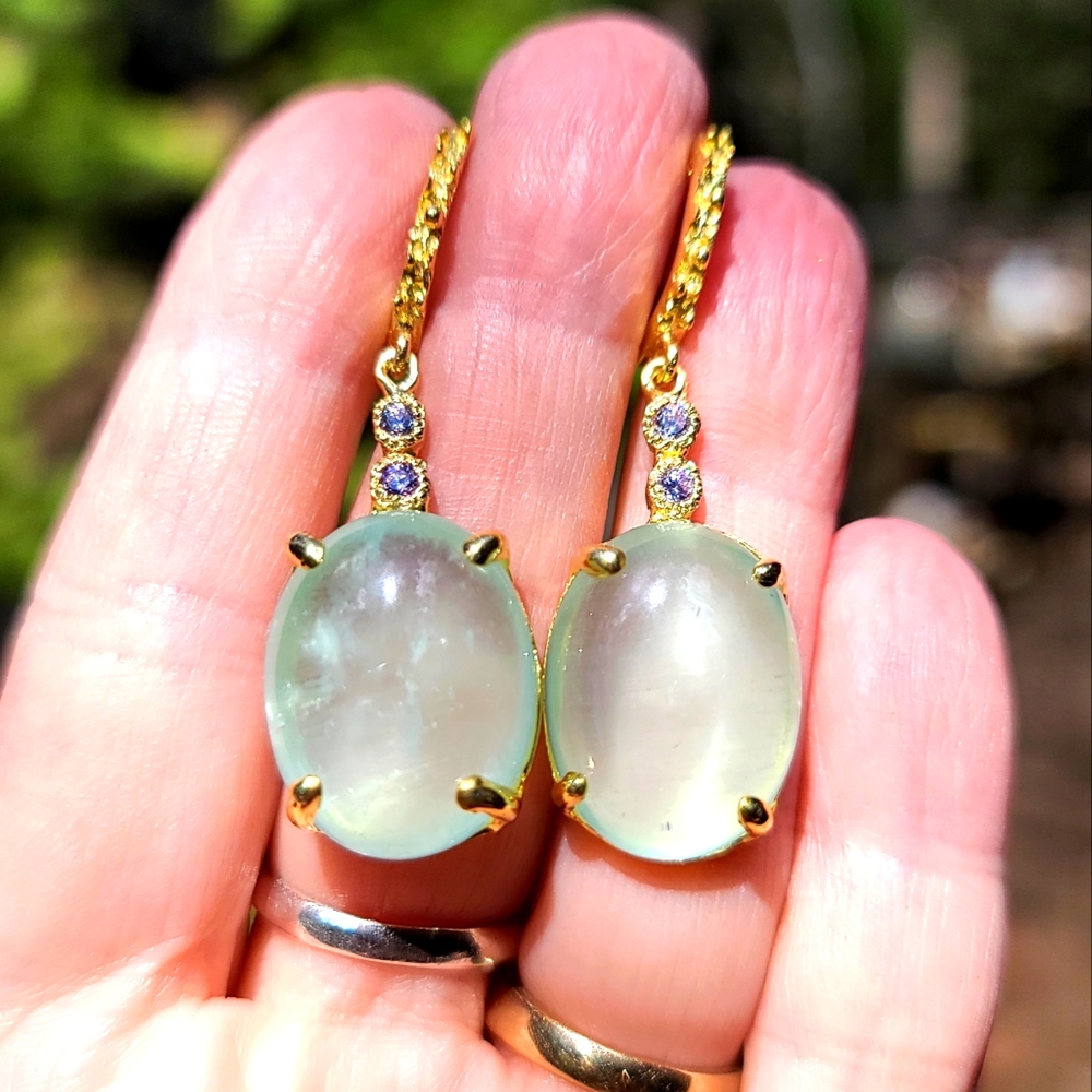 Aquamarine 23k & Amethyst Sterling & Gold dramatic earrings